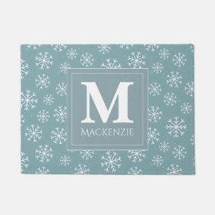 Monogrammed Winter Snowflakes Holiday Doormat