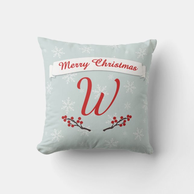 Monogrammed Winterberry Season's Greetings Throw Pillow (Front)