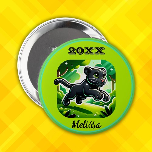 Monogrammed with Black and Green Panther Cub  Button