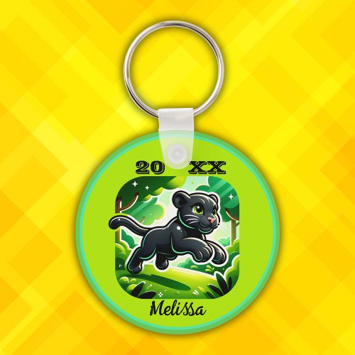 Monogrammed with Black and Green Panther Cub  Keychain