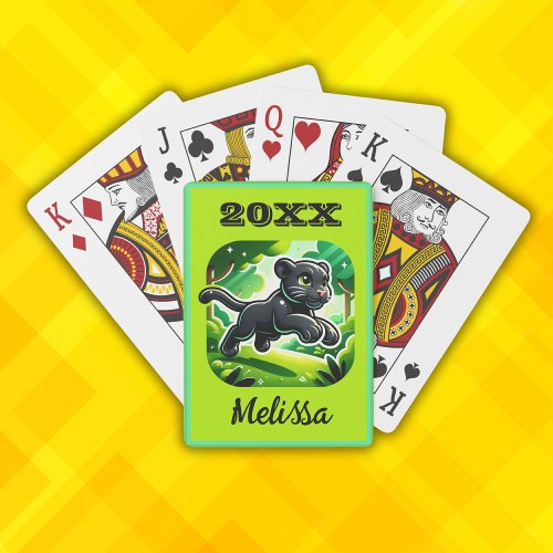 Monogrammed with Black and Green Panther Cub  Playing Cards
