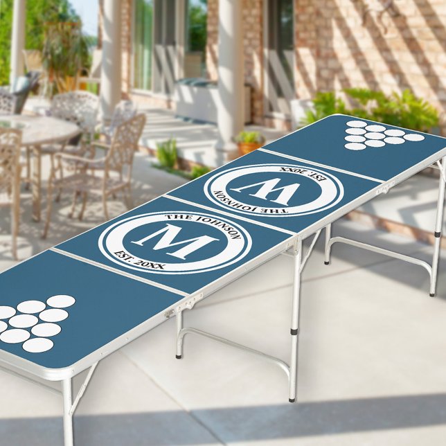 Monogrammed with Circle Pyramid Blue Regulation Beer Pong Table (Monogrammed beer pong table - other colors and similar designs available in my store)
