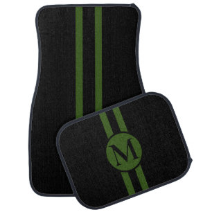 Monogrammed with Green Stripes Car Floor Mat