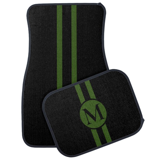Monogrammed with Green Stripes Car Floor Mat (Set)
