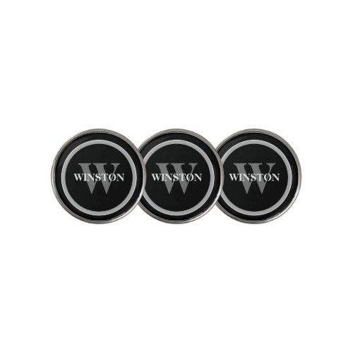 Monogrammed with name classic black and white golf ball marker