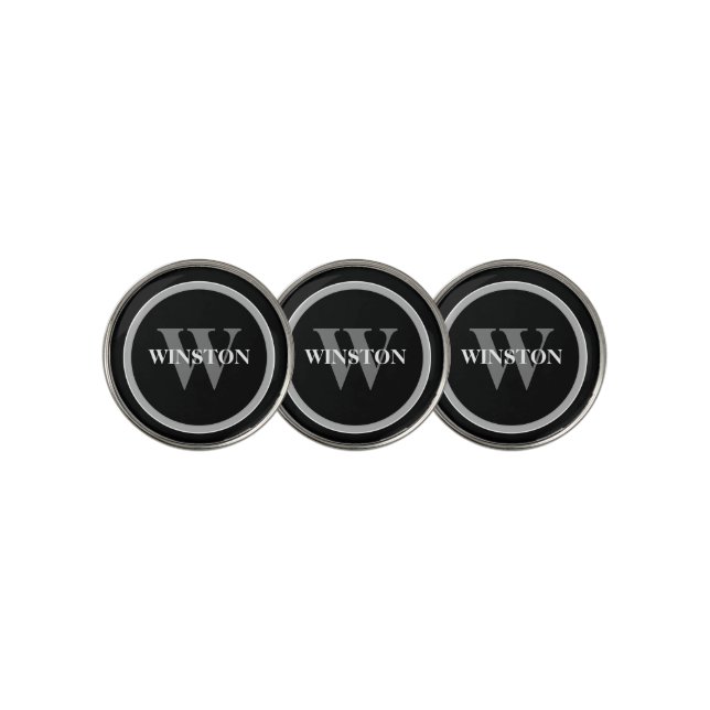 Monogrammed with name classic black and white golf ball marker (3 Up)