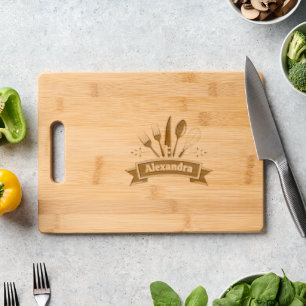 Monogrammed with name custom with Utensil Design Engraved Cutting Board