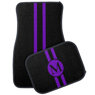 Monogrammed with Purple Stripes Car Floor Mat