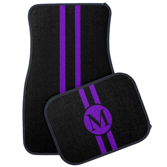 Monogrammed with Purple Stripes Car Floor Mat (Set)