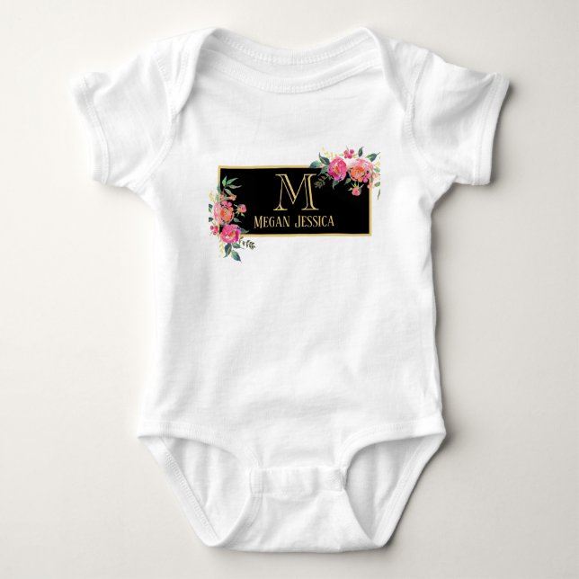 monogrammed woman personalized name baby girl baby bodysuit (Front)