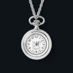 Monogrammed Women's Watch Necklace<br><div class="desc">A classic women’s wristwatch with vintage scroll numbers and elegant black detailing. The white face features a customizable monogram and name at the center,  framed by delicate black scrollwork for a timeless French-inspired look. This personalized monogrammed timepiece is perfect for everyday wear or thoughtful gifting.</div>