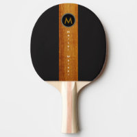 monogrammed wood color stripe on black Ping-Pong paddle