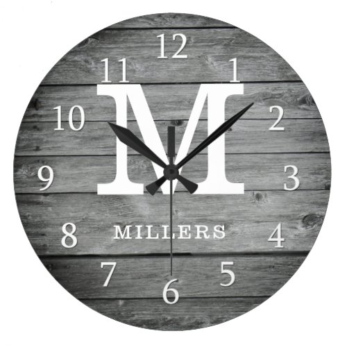 Monogrammed Wood Farmhouse Large Clock