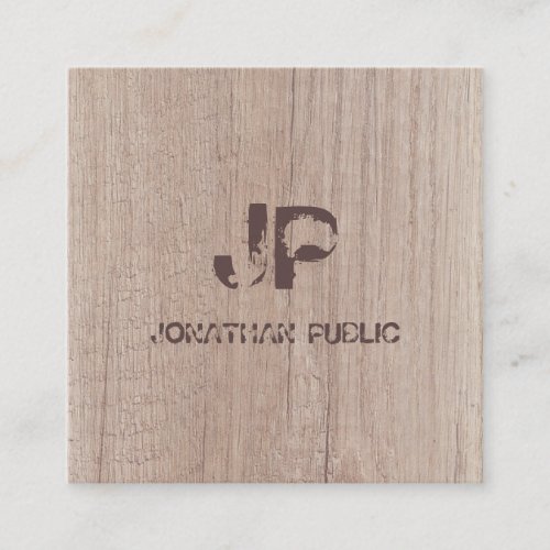 Monogrammed Wood Look Elegant Distressed Text Square Business Card