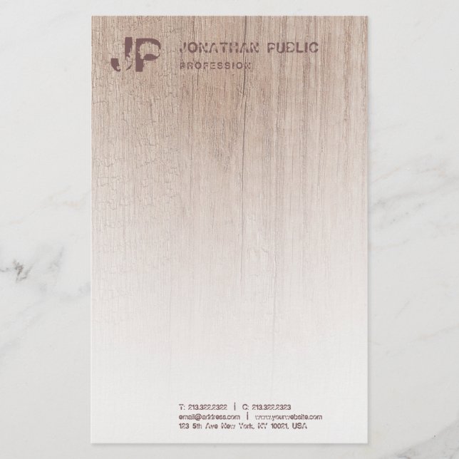 Monogrammed Wood Look Elegant Modern Template Stationery (Front)