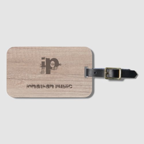 Monogrammed Wood Look Template Distressed Text Luggage Tag