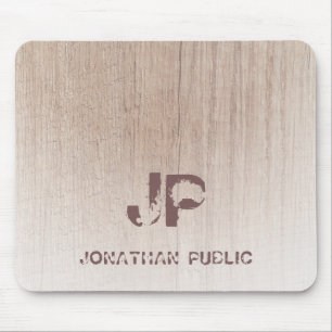 Monogrammed Wood Look Template Distressed Text Mouse Pad