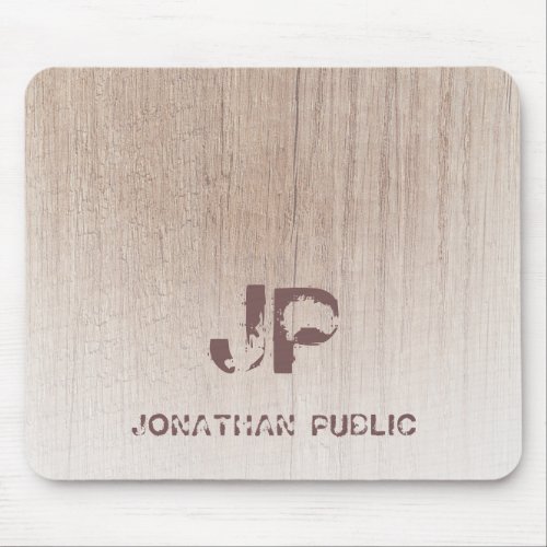 Monogrammed Wood Look Template Distressed Text Mouse Pad