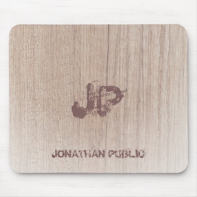 Monogrammed Wood Look Trendy Elegant Template Mouse Pad (Front)