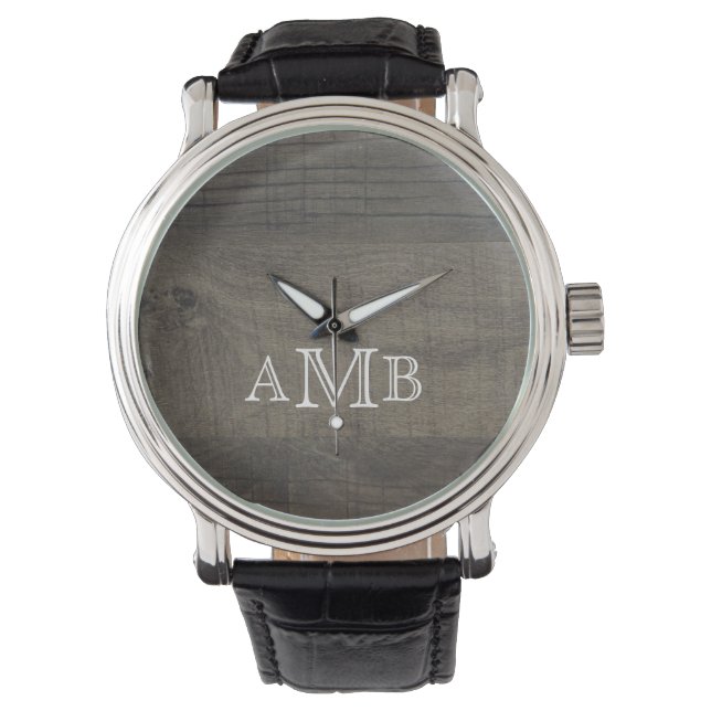 Monogrammed Wood-Look  Watch (Front)