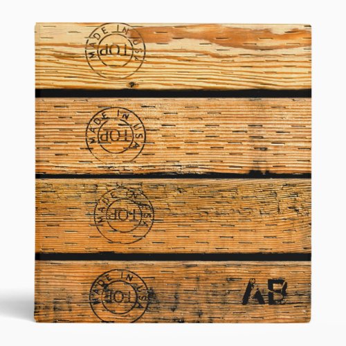 Monogrammed Wood Planks Stamped w Made in USA 3 Ring Binder