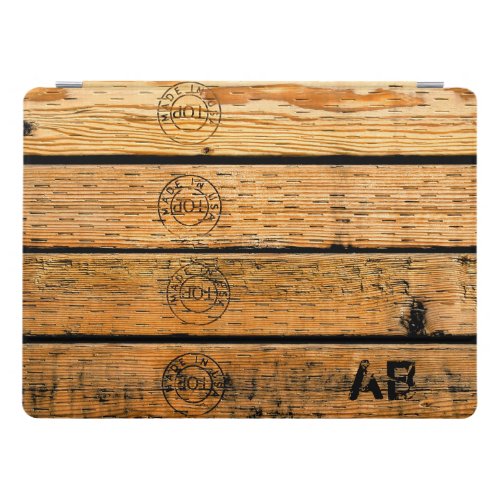 Monogrammed Wood Planks Stamped w Made in USA iPad Pro Cover