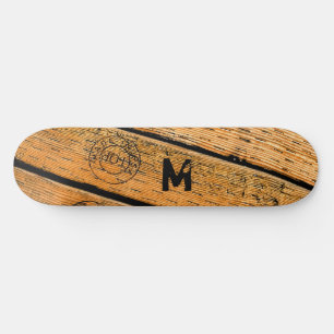 Monogrammed Wood Planks Stamped w "Made in USA" Skateboard Deck
