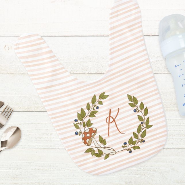 Monogrammed Woodland Baby Bib (A cute personalized bib for a baby girl.)