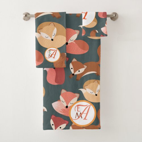 Monogrammed Woodland Fox Fall Colors Autumn Bath Towel Set