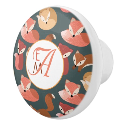 Monogrammed Woodland Fox Fall Colors Autumn Ceramic Knob