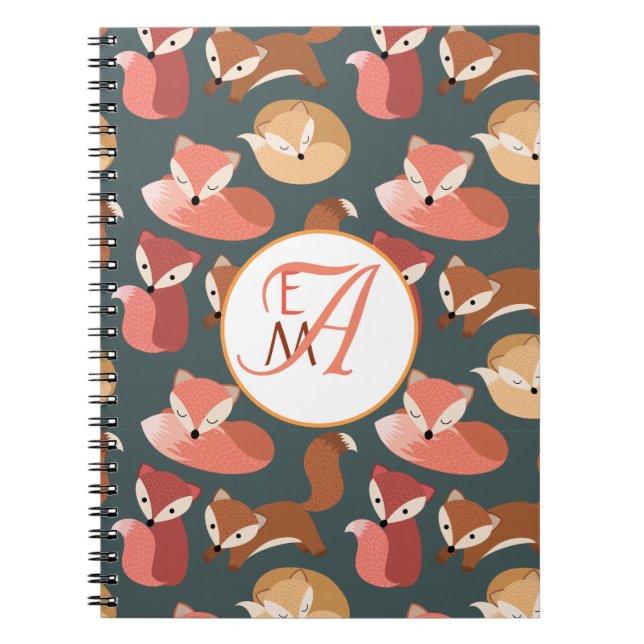 Monogrammed Woodland Fox Fall Colors Autumn Notebook (Front)
