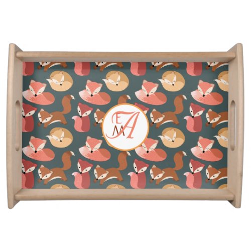 Monogrammed Woodland Fox Fall Colors Autumn Serving Tray