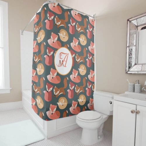 Monogrammed Woodland Fox Fall Colors Autumn Shower Curtain