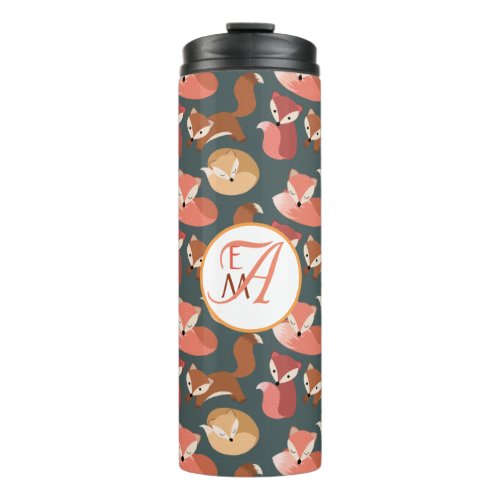 Monogrammed Woodland Fox Fall Colors Autumn Thermal Tumbler