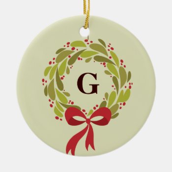 Monogrammed Wreath - Our First Christmas Ceramic Ornament by simplysostylish at Zazzle