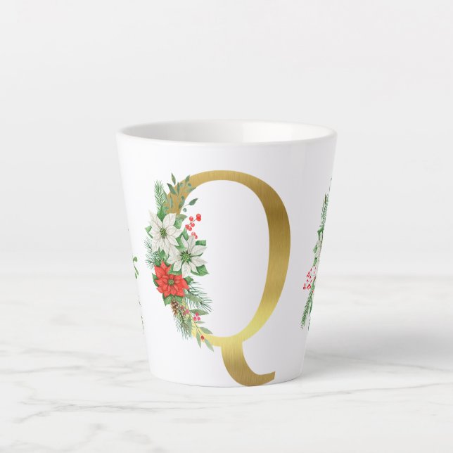 Monogrammed Xmas Latte Mug-Gold Letter Latte Mug (Front)