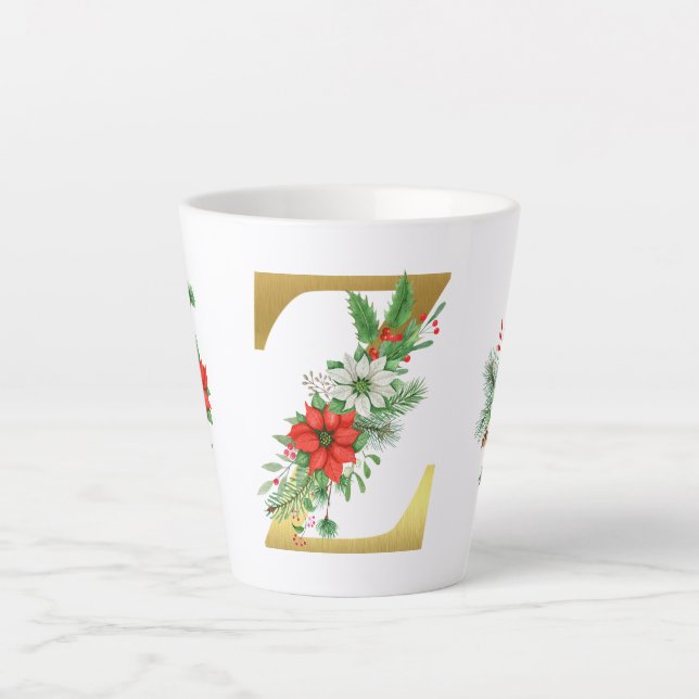 Monogrammed Xmas Latte Mug- Gold Letter Latte Mug (Front)