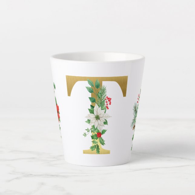 Monogrammed Xmas Latte Mug-Gold Letter Latte Mug (Front)