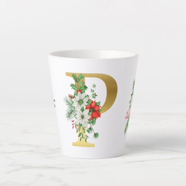 Monogrammed Xmas Latte Mug-Gold Letter Latte Mug (Front)