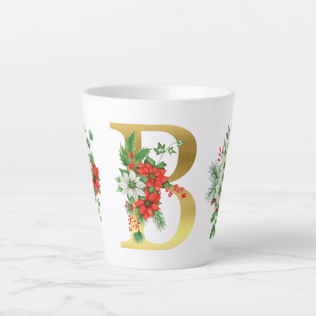 Monogrammed Xmas Latte Mug- Gold Letter Latte Mug (Front)