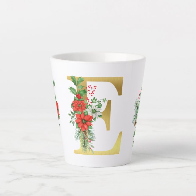 Monogrammed Xmas Latte Mug-Gold Letter Mug (Front)