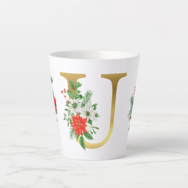 Monogrammed Xmas Latte Mug-Gold Letter Mug (Front)