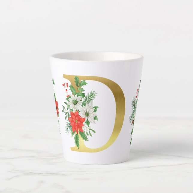 Monogrammed Xmas Latte Mug- Gold Letter Mug (Front)
