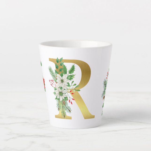 Monogrammed Xmas Latte Mug-Gold Letter Mug (Front)