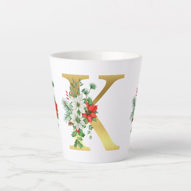 Monogrammed Xmas Latte Mug-Gold Letter Mug (Front)