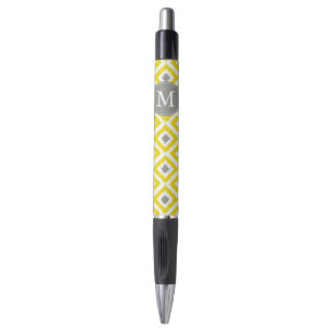 Monogrammed Yellow and Gray Diamonds Ikat Pattern Pen