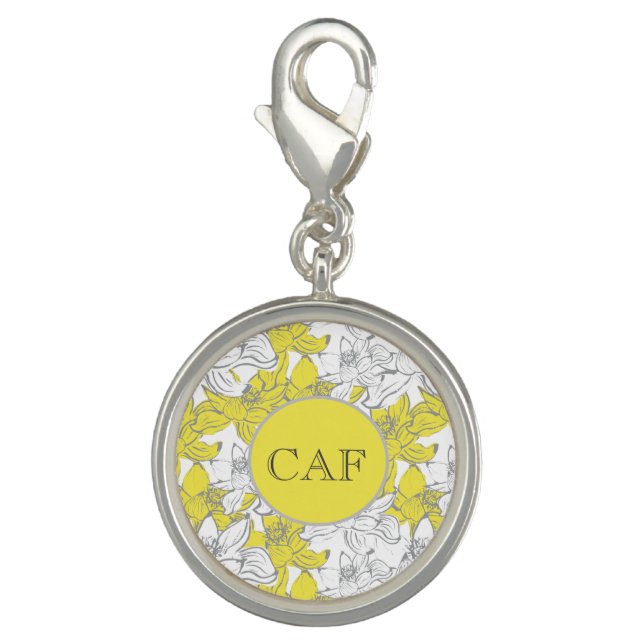 Monogrammed Yellow and Gray Floral  Charm (Front)