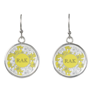 Monogrammed Yellow and Gray Floral Earrings