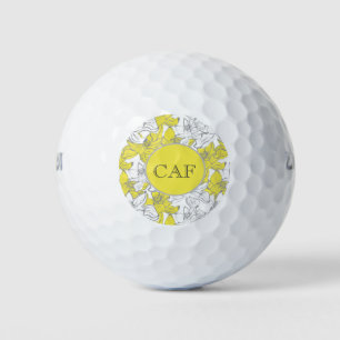 Monogrammed Yellow and Gray Floral Golf Balls