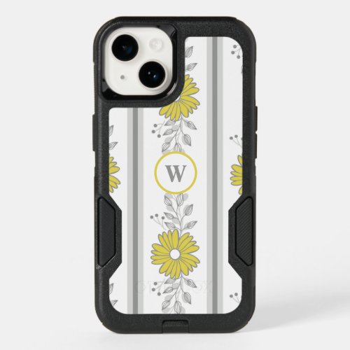 Monogrammed Yellow and Gray Floral  OtterBox iPhone 14 Case